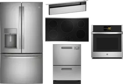 5 Piece Package Includes Refrigerator, Cooktop, Wall Oven, Hood And Dishwasher